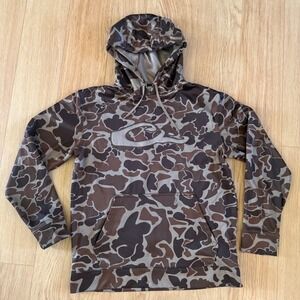 Drake Waterfowl Hoodie Mens Small Brown Old School Camo Performance Pullover